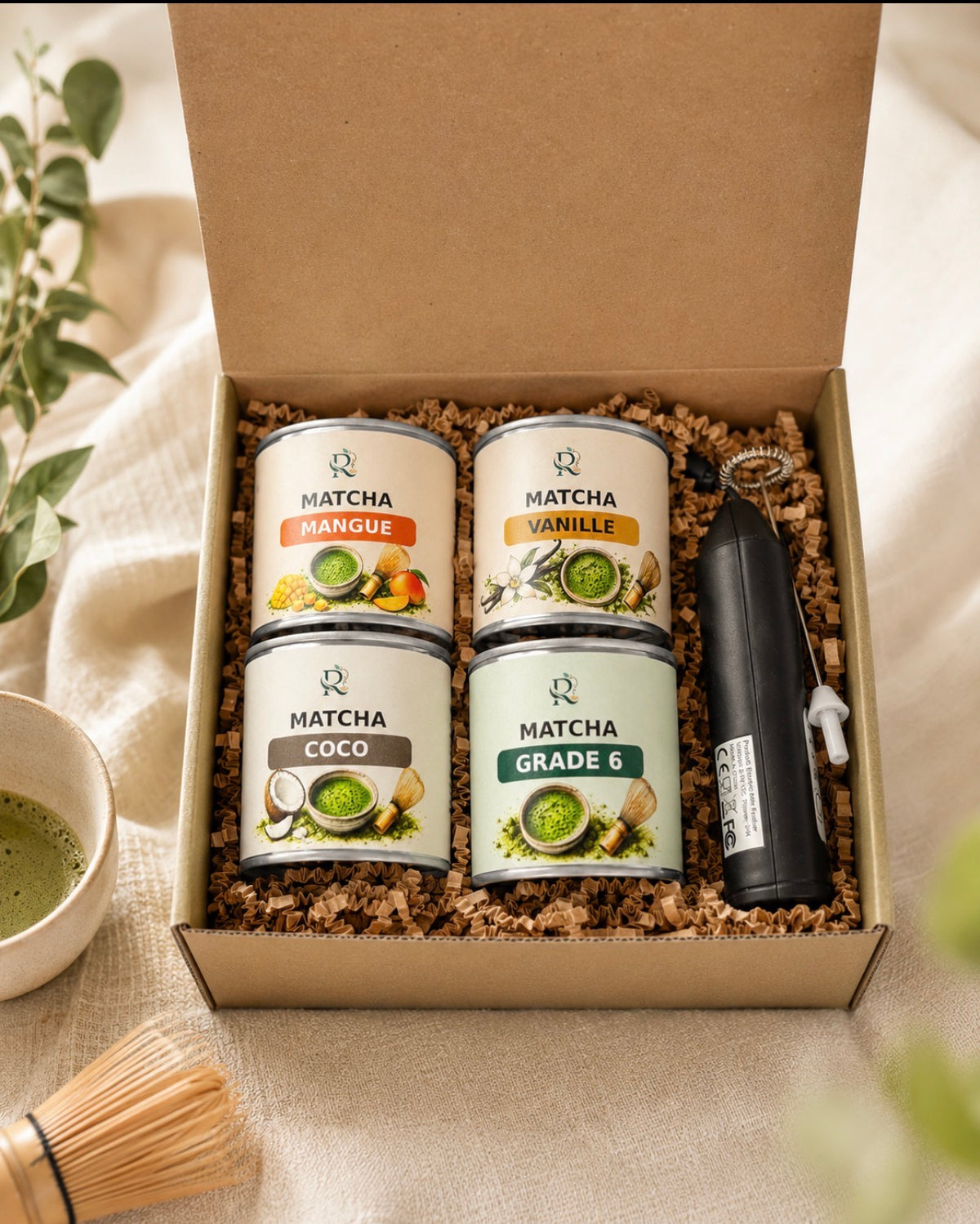 Coffret Découverte Matcha – 4 Matchas & Fouet électrique