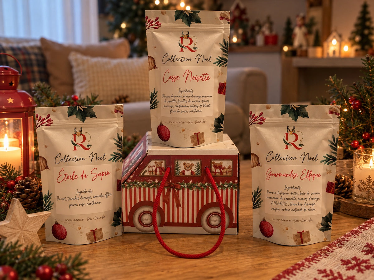 Petit camion de Noël rouge Ranieri Tea Time avec trois sachets de thés et infusions Collection Noël