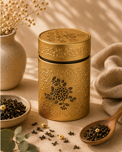 Boîte à thé japonaise élégante Yumiko en métal or